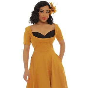 Lindy Bop Sloane Mustard Cotton Swing Dress